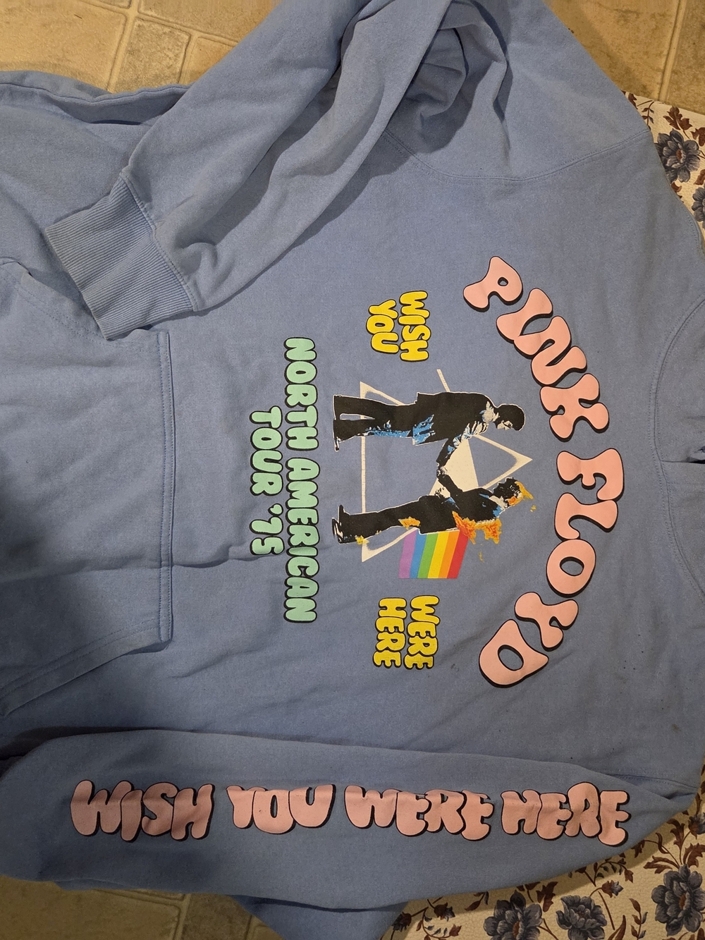 Pink Floyd Kids Blue Pullover Hoodie with Rainbow Tour Graphic